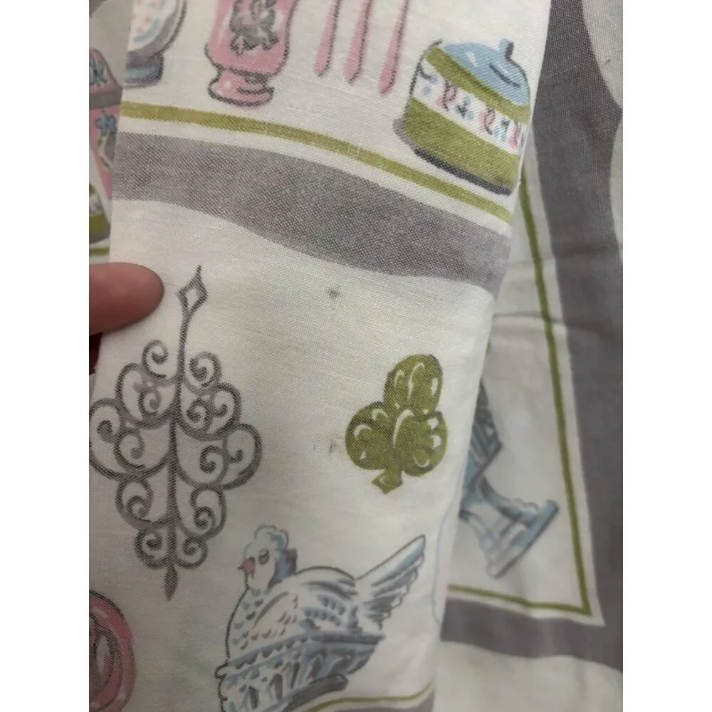 Vintage MCM Rooster Hen On Nest Pink Purple Country Tablecloth Square